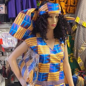 Set of Ankara wrap Dress, Head tie